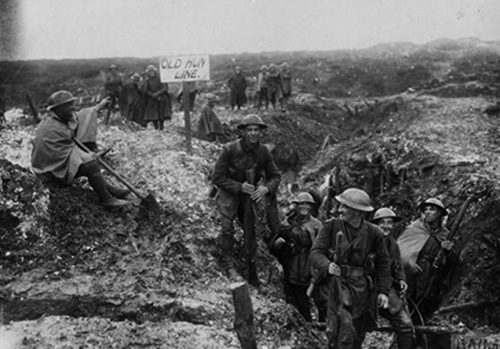 IWM Q 1788: British troops in a captured German trench (‘Old Hun Line’) at Serre, March 1917. Serre was occupied by men of the 7th, 9th and 62nd Divisions on 25 February 1917 during operations on the Ancre, the preliminary stages of the German withdrawal to the Hindenburg Line.