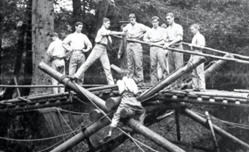Cadets undertaking a bridge-building exercise at Sandhurst, 1911