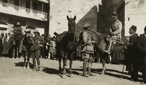 Brigadier General Watson of the 60th (2/2nd London) Division enters Jerusalem. Two Westminster Dragoons can be seen on the left.