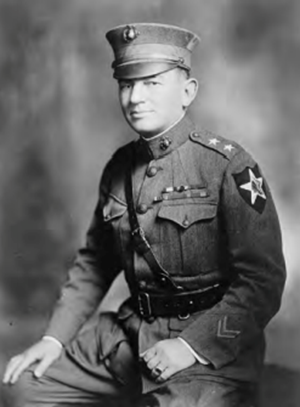 Major General John A Lejeune, commanding general of the US 2nd Division at Blanc Mont Ridge and 13th Commandant of the US Marine Corps (1920–1929). Shown here wearing the shoulder sleeve insignia of the 2nd Division