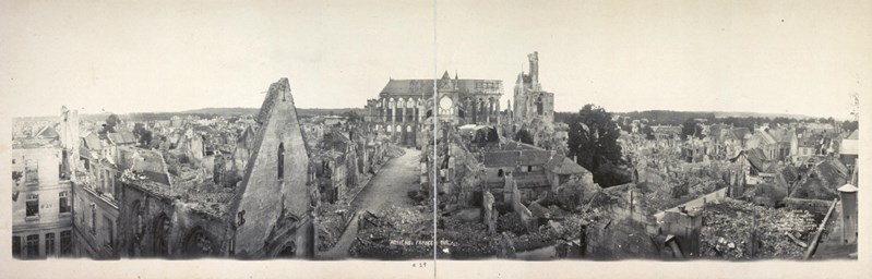 Panorama of Soissons, France, in 1919, heavily damaged during World War I.