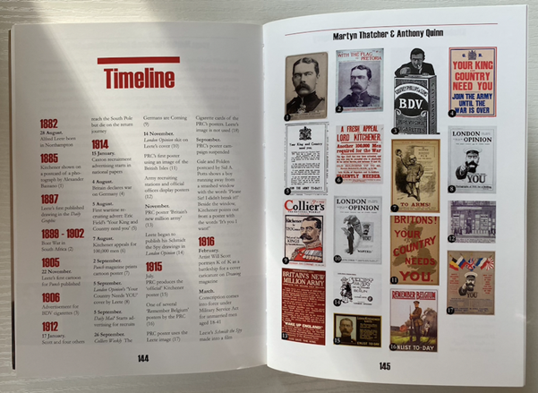One of Timeline pages showing a set of 'Kitchener' posters and how the use of the image has evolved over 100 years