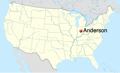 Location of Anderson in the State of Indiana by Uwe Dedering  CC SA BY 3:0