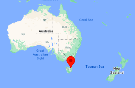 Location of Scottsdale on the northern coast of Tasmania