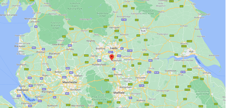Location of Ossett in Yorkshire south of Leeds using Google Maps 2021