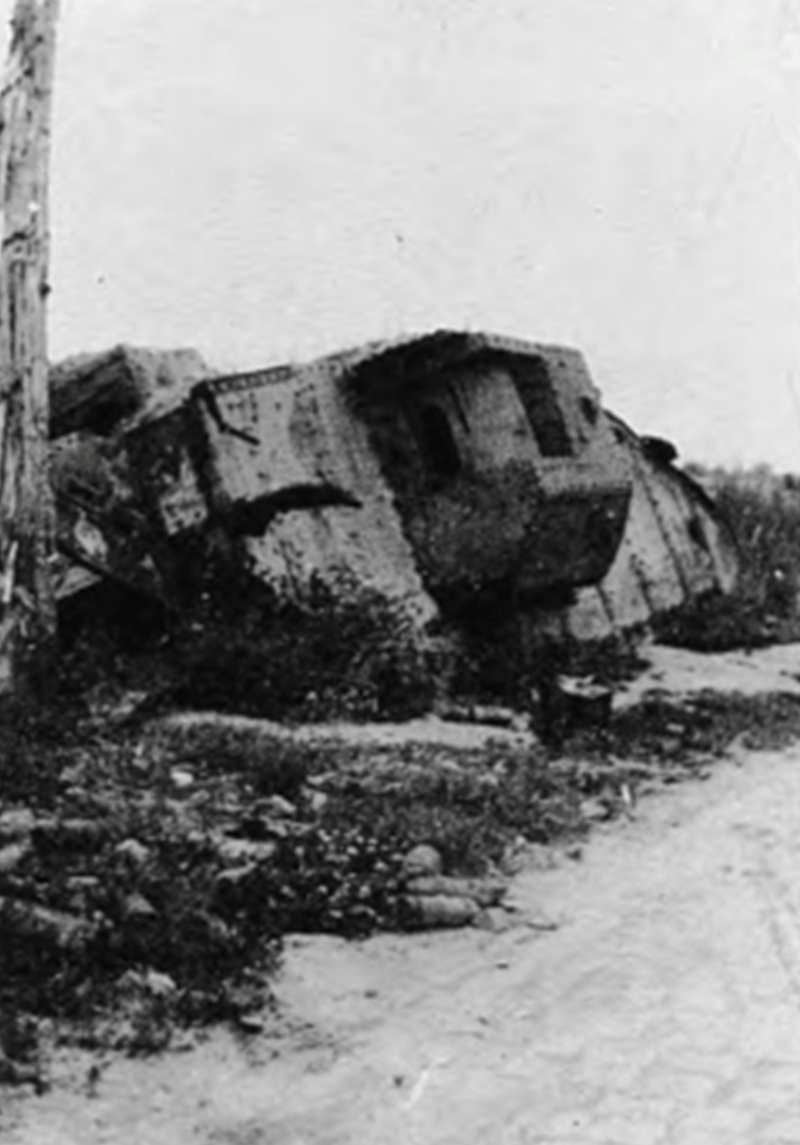 Gorgonzola lying as it was left, unable to elevate its guns sufficiently. Taken in 1920. (Tank Museum)