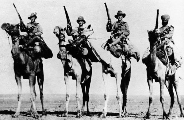 Guerrilla Operations 1918: The 'Imperial' nature of the Camel Corps in 1918; mounted troops from left to right, the Australian, British, New Zealand and Indian sections.© IWM Q 105525