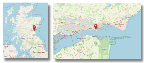 Location of Broughty Ferry, outside Duneed in Scotland (cc OpenStreetMap)