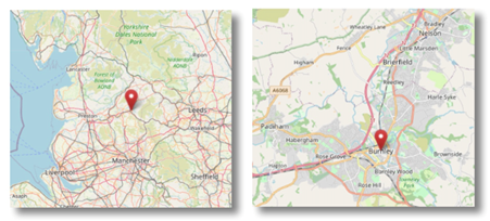 Burnley in the North West of England (cc OpenStreetMap)