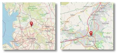 Location of Burnley in the north west of England (cc OpenStreetMap)