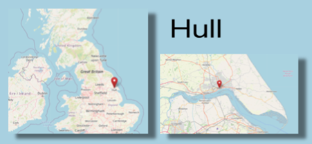 Location of Hull, Yorkshire on the north east coast of England