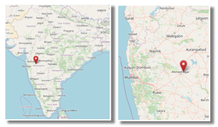 Ahmednagar in the state of Maharashtra, India (cc OpenStreetMap)