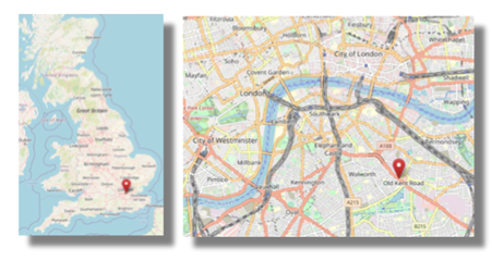 Location of the Old Kent Road, Central London (cc OpenStreetMap)