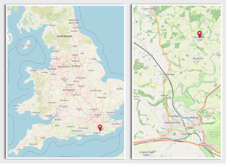 Barcombe Cross, East Sussex in the far south east of England (cc OpenStreetMap)