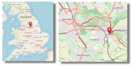 Location of Stairfoot, nr Barnsley in the north of England (cc OpenStreetMap)