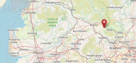 Location of Addingham in the north west of England (cc OpenStreetMap)