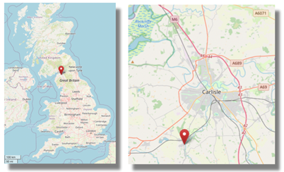 Location of Dalston, south of Carlilse, in the far north west of England (cc OpenStreetMap)
