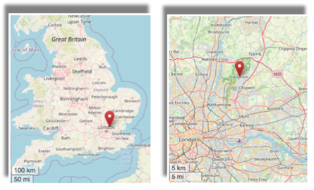 Location of Loughton, Essex north west of London (cc OpenStreetMap)