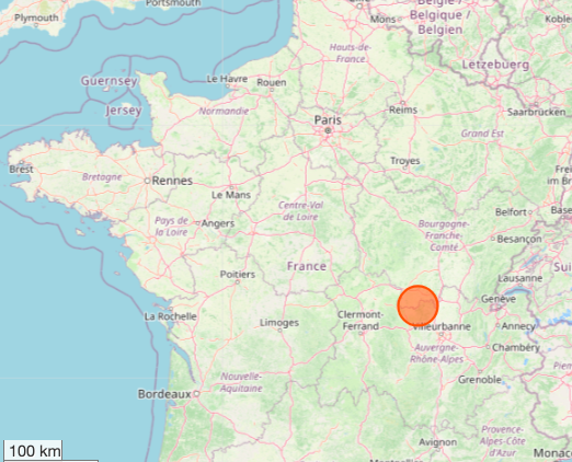 Location of Chauffailles, Saône-et-Loire in France (cc OpenStreetMap)