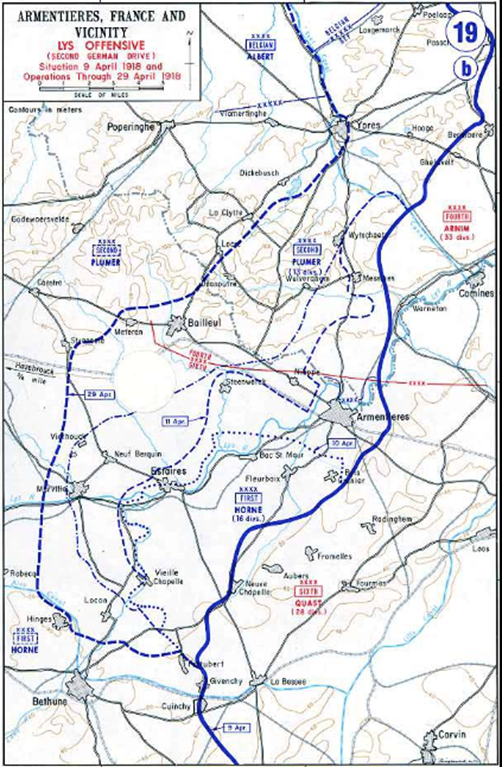Map showing German Lys offensive April 1918.