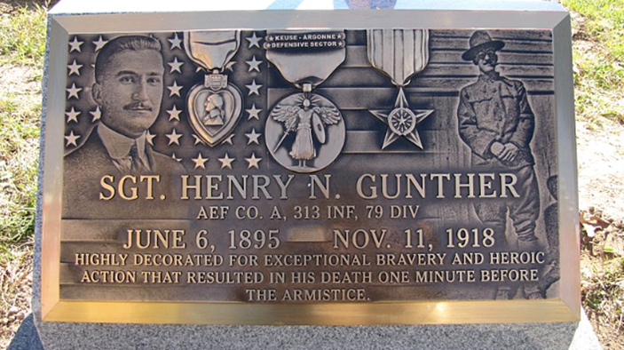 Plaque commemorating Henry N. Gunther, Most Holy Redeemer Cemetery, Baltimore, MD, unveiled on November 11, 2010 CC BY-SA 2.0 by Concord on Wikipedia