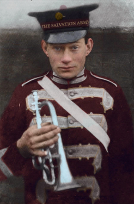 A recently colourised image of Henry Nichols in his Coventry City Salvation Army Band Festival Tunic