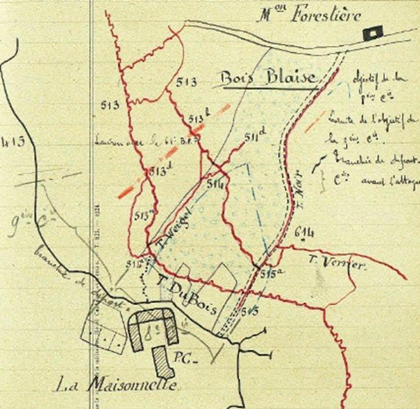 A detailed French trench map of German positions around La Maisonette