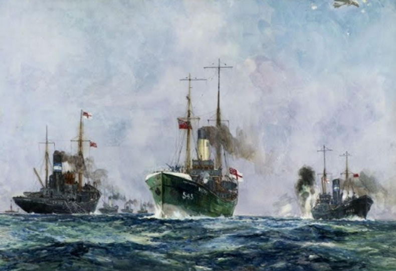'Armed Trawlers from Hull and Grimsby' by artist Frank H Mason (License CC-BY-NC-SA)