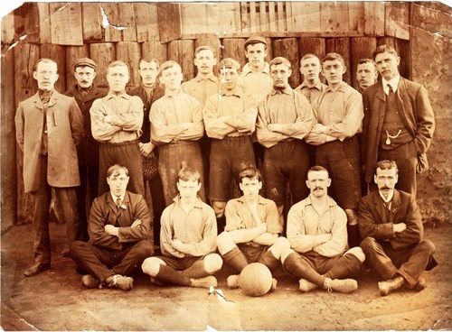 Figure 1. Stockport Lads Club Football Team, circa 1908. Cornelius Hayes standing right.