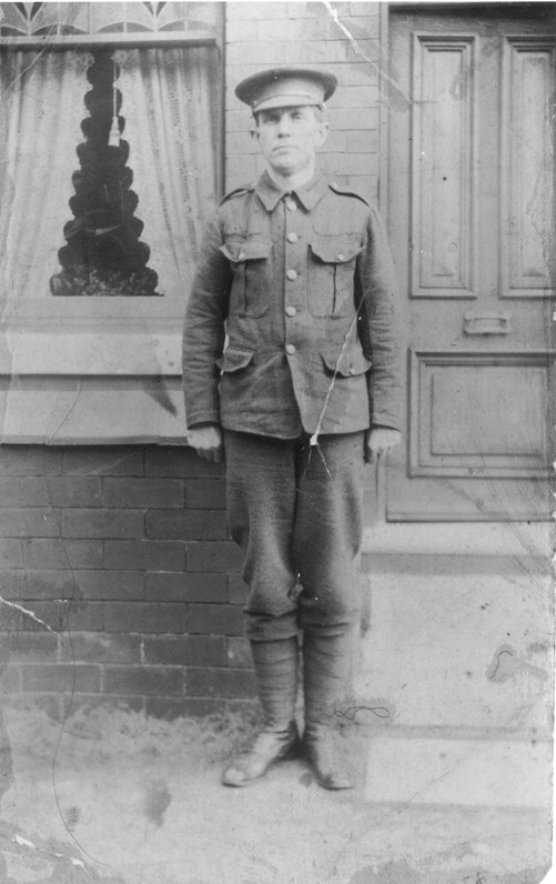 Figure 2. Cornelius Hayes outside his home at 37 Glanvor Road, Edgeley, Stockport, late 1914