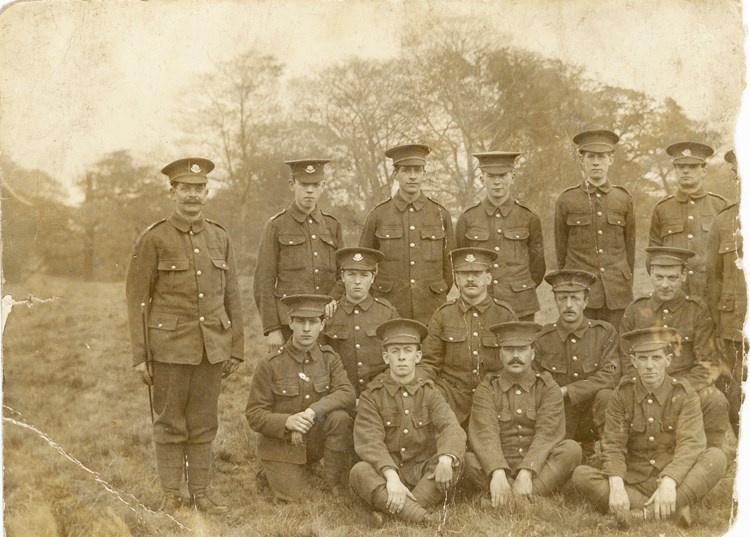 Figure 6. 6th Battalion Cheshire Regiment reserves, training in Northampton or Cambridge in late 1914, early 1915. Cornelius Hayes front row right