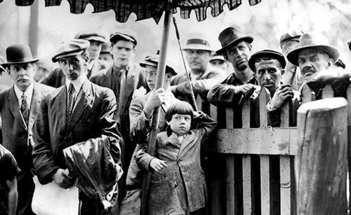 Men at the recruiting tents