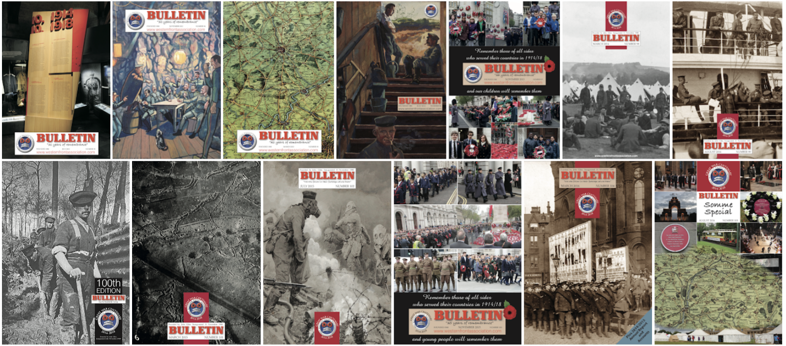 Front Covers of Bulletin, the member magazine of The Western Front Association