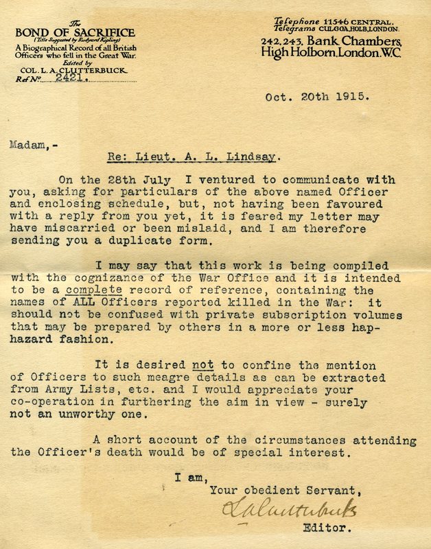 Bond Of Sacrifice Letter