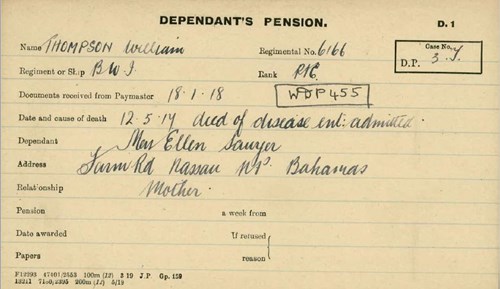 William Thompson Pension Record Card