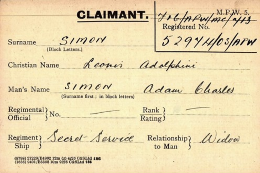Adam Charles Simon Pension Card 2