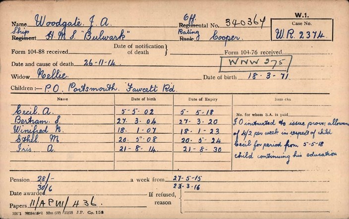 Just One Of The Hundreds Of Records Of Men Lost When HMS Bulwark Exploded. Woodgate,