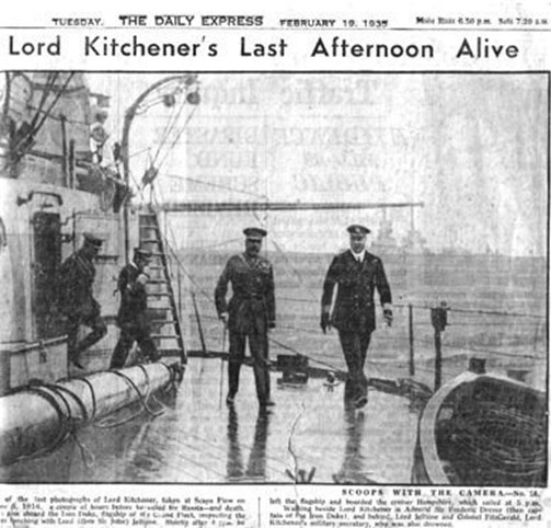 From The Daily Express, 19 February 1935. “Lord Kitchener’S Last Afternoon Alive”.