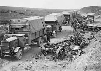 Maudslay Lorries And Wrecked German Transport Drocourt Queant 1918 IWM