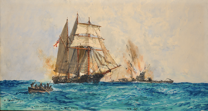 A Watercolour By Charles Edward Dixon Depicting The Action
