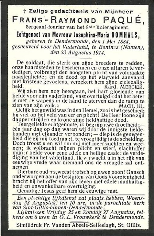 Paque Frans Raymond Verso