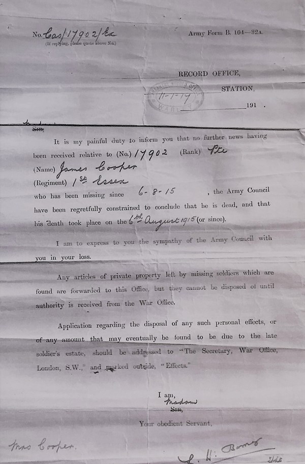 Notification James now regarded as dead.