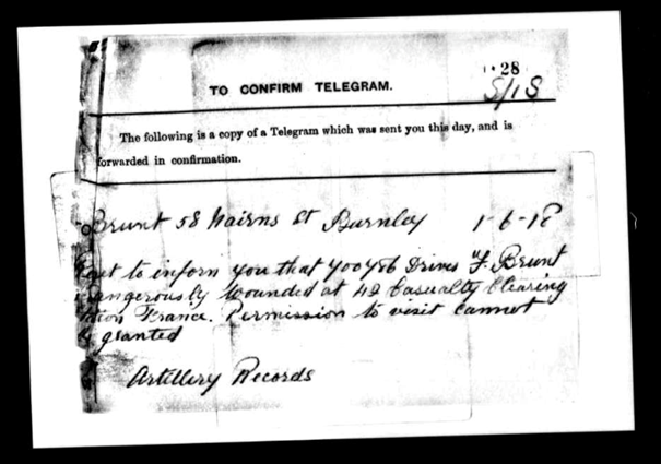 Telegram from Service Records for Francis Brunt