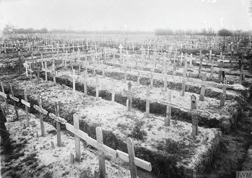 A German war cemetery containing five thousand graves at Sailly-sur-la-Lys, 12 October 1918.(c) IWM Q 9540