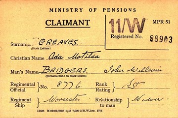 Pension Cards made available for 'Widows and Dependents of Other Ranks Died'