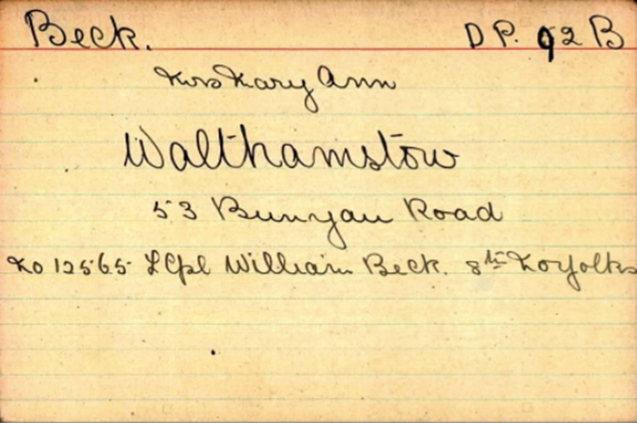 Pension Card for William Beck available on Fold3 by Ancestry from The Western Front Association archive