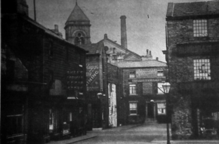 Scarlett Arms on Howe street, later Concert Artists Club, Bethesda Church tower in the background