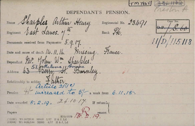 Pension Ledger & Card from The Western Front Association collection on Fold3 at Ancestry