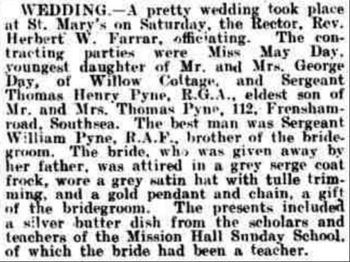 Report of the wedding from the Sussex Agricultural Express 27 September 1918.