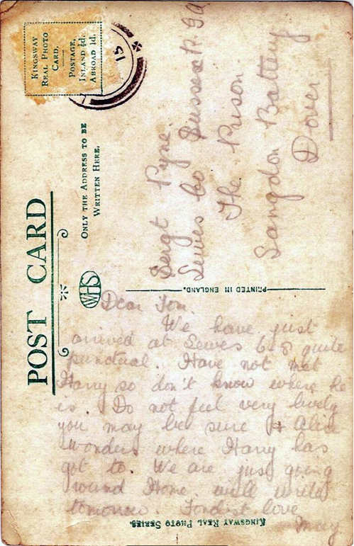 May Day of Willow Cottage writes to Sgt. Thomas Payne at Langdon Battery, Dover during 1915.